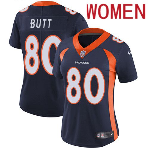 Women Denver Broncos #80 Jake Butt Navy Blue Nike Vapor Limited NFL Jersey->women nfl jersey->Women Jersey